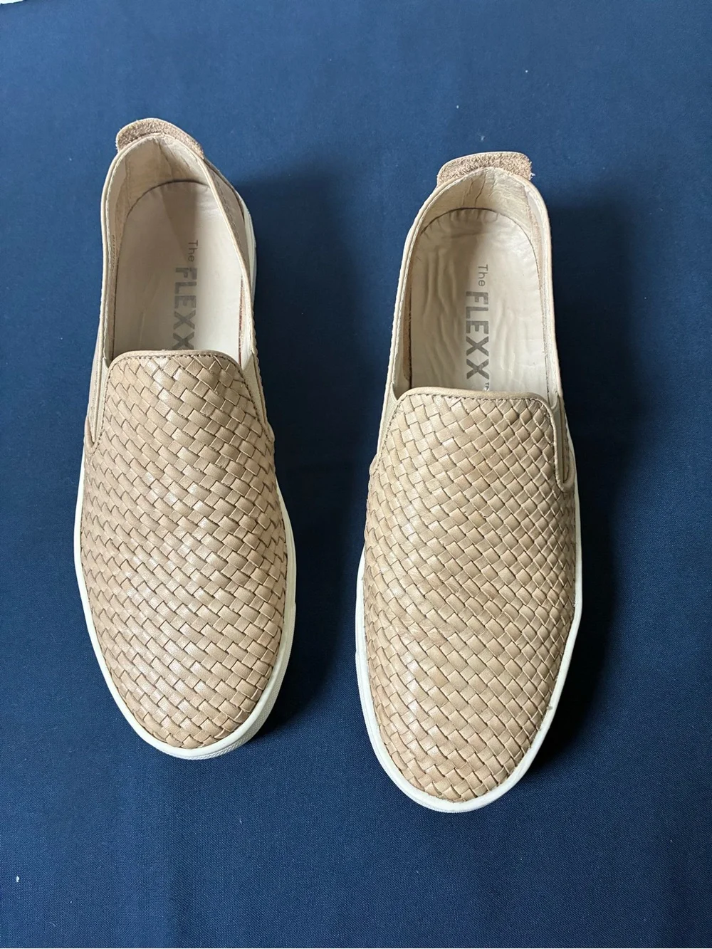 THE FLEXX Men’s Woven Slip-On Loafers in Tan with White Sole